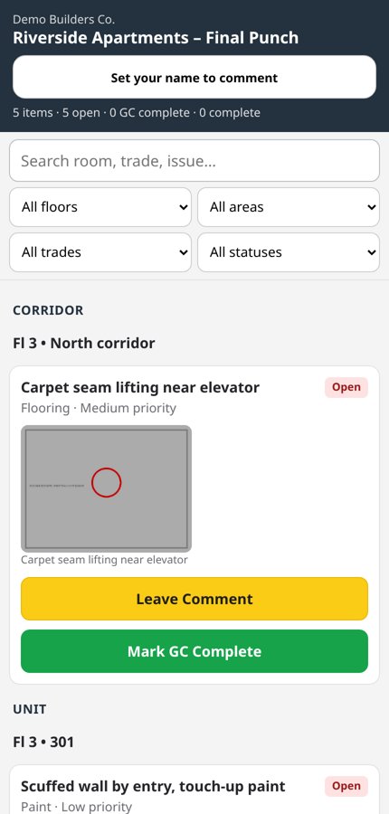 Site Punch trade portal on a phone